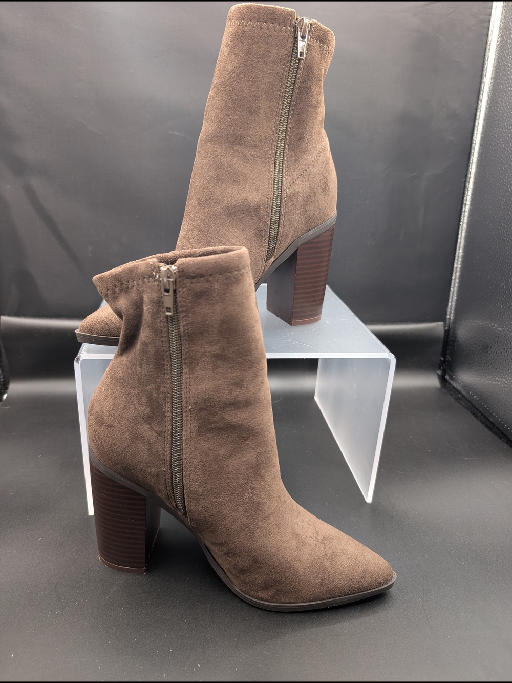 Lulu's Brown Suede Pointed Toe Block Heel Ankle Boots
